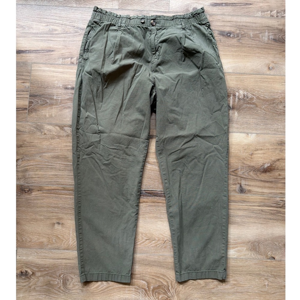 Sonoma Women's Khaki Green Tapered Pants Size XL Elastic Paperbag Waist Twill